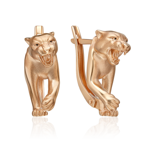 Серьги "Пантеры" с эмалью из золота 585 пробы