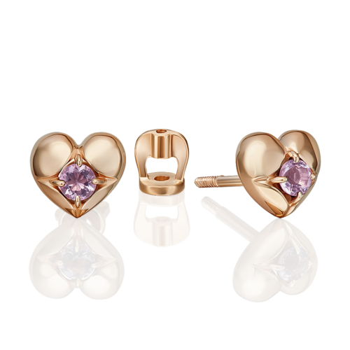 Серьги "Сердца" с аметистами из золота 585 пробы