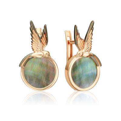 Серьги "Птицы" с перламутром из золота 585 пробы