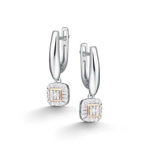 Серьги с бриллианами и золотой вставкой из серебра 925 пробы