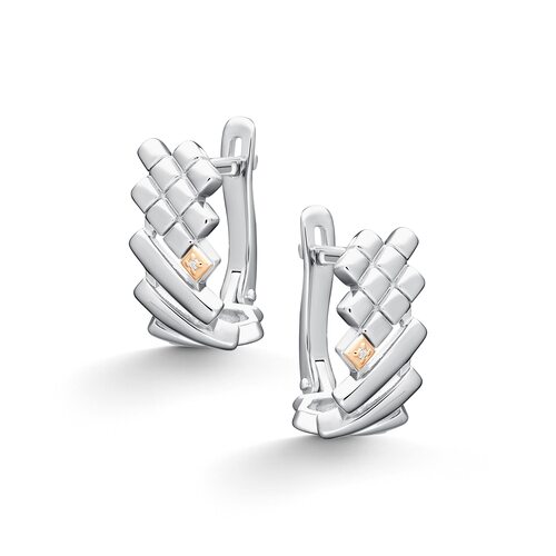 Серьги с бриллиантами и золотой вставкой из серебра 925 пробы