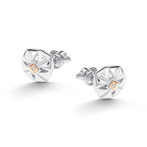 Серьги с бриллианатми и золотой вставкой из серебра 925 пробы