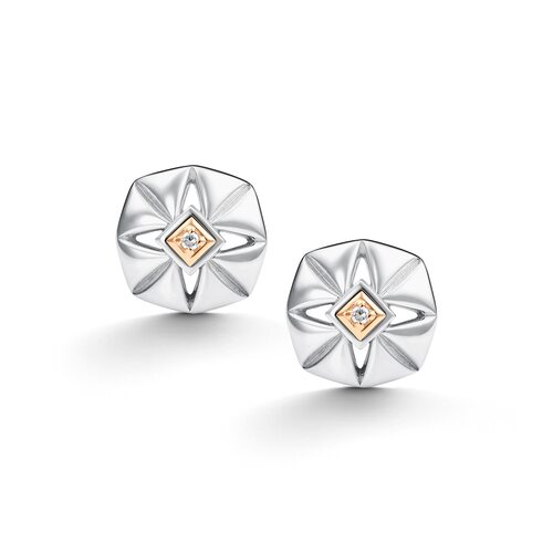 Серьги с бриллианатми и золотой вставкой из серебра 925 пробы