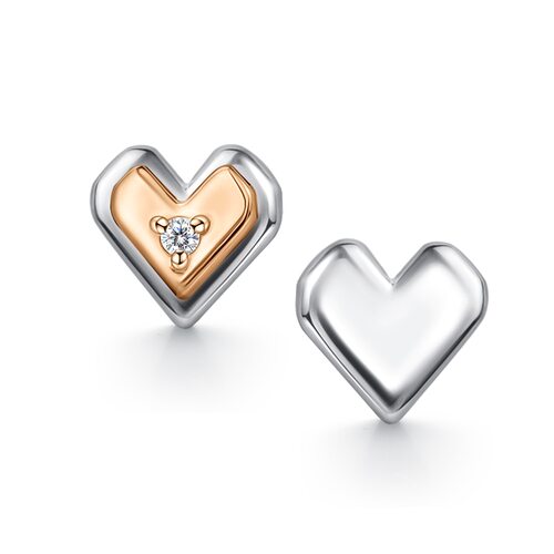 Серьги "Сердца" с бриллиантом и золотой вставкой из серебра 925 пробы