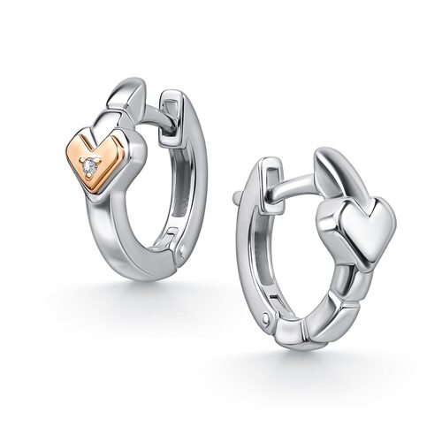 Серьги "Сердца" с бриллиантом и золотой вставкой из серебра 925 пробы