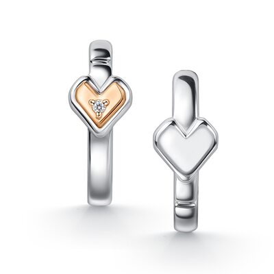 Серьги "Сердца" с бриллиантом и золотой вставкой из серебра 925 пробы