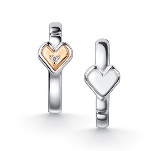 Серьги "Сердца" с бриллиантом и золотой вставкой из серебра 925 пробы