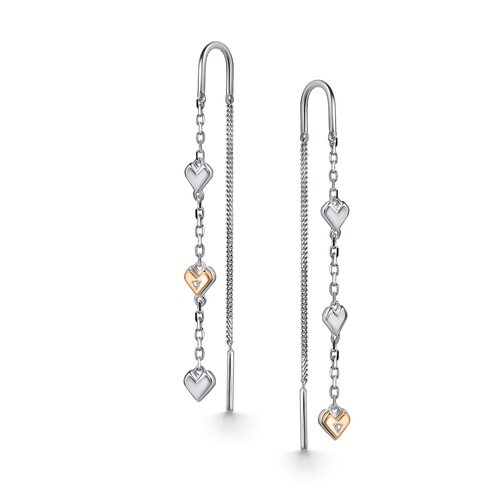 Серьги "Сердца" с бриллиантами из золотой вставкой из серебра 925 пробы