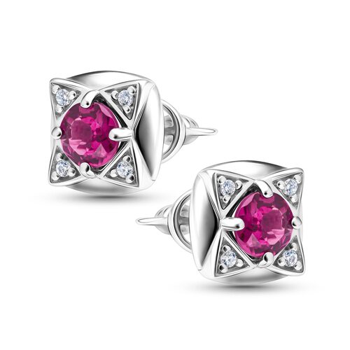 Серьги с родолитом и фианитами из серебра 925 пробы