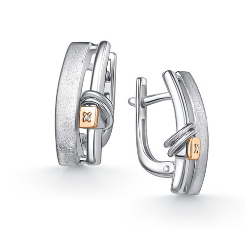 Серьги с бриллиантами и золотой вставкой из серебра 925 пробы