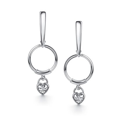 Серьги "Сердца" с бриллиантами из серебра 925 пробы