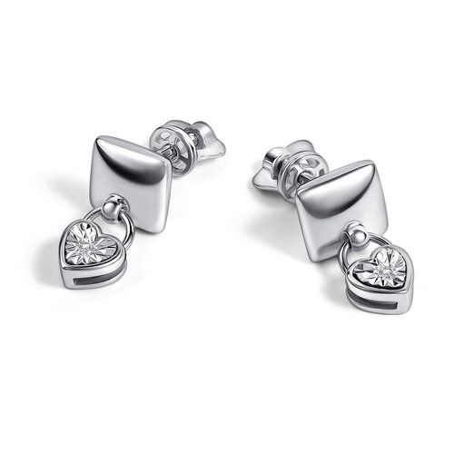 Серьги "Сердца" с бриллиантами из серебра 925 пробы