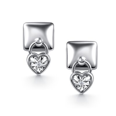 Серьги "Сердца" с бриллиантами из серебра 925 пробы