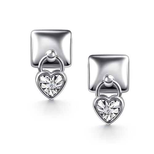 Серьги "Сердца" с бриллиантами из серебра 925 пробы