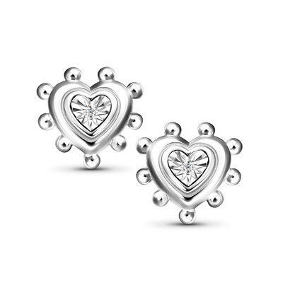 Серьги "Сердца" с бриллиантами из серебра 925 пробы