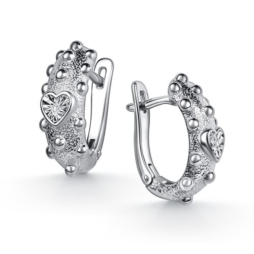 Серьги "Сердца" с бриллиантами из серебра 925 пробы