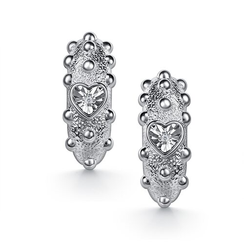 Серьги "Сердца" с бриллиантами из серебра 925 пробы