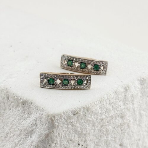 Серьги с изумрудами и бриллиантами из золота 585 пробы