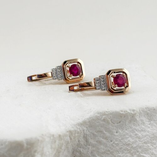 Серьги с рубинами и бриллиантами из золота 585 пробы