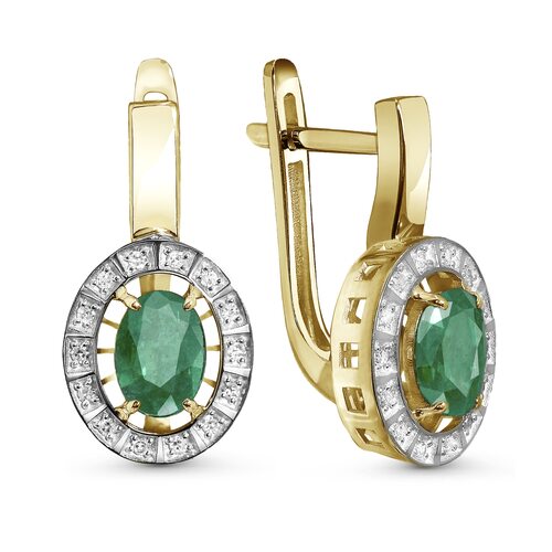 Серьги с изумрудами и бриллиантами из золота 585 пробы