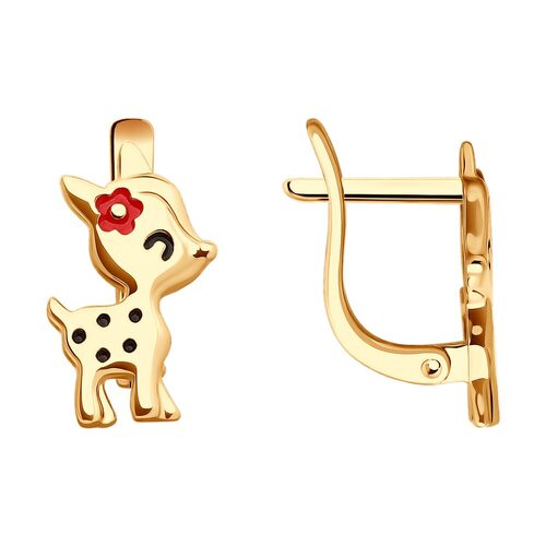 Серьги «Олененок» с эмалью из золота 585 пробы