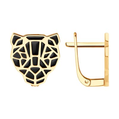 Серьги "Пантеры" с эмалью из золота 585 пробы