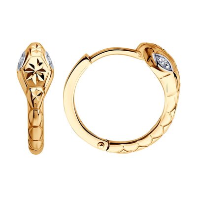 Серьги "Змеи" с фианитами из золота 585 пробы