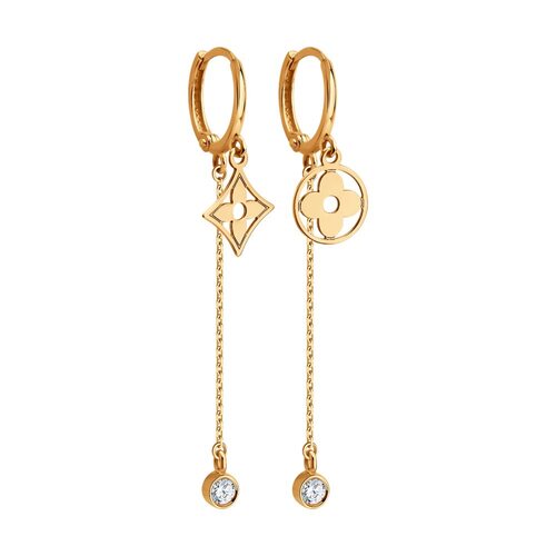 Серьги "Цветы" с фианитами из золота 585 пробы