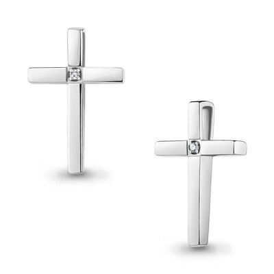 Декоративный крест с бриллиантом из серебра 925 пробы