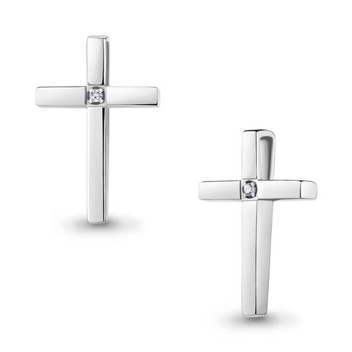 Декоративный крест с бриллиантом из серебра 925 пробы