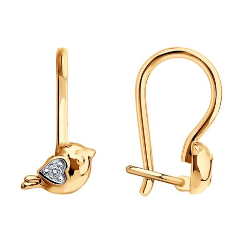 Серьги "Птицы" с фианитами из золота 585 пробы