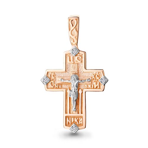 Крест православный с бриллиантами из серебра 925 пробы с позолотой