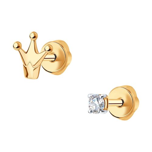 Серьги "Корона" с фианитом из золота 585 пробы