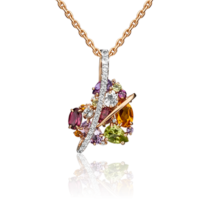 Подвеска "Сердце" миксом натуральных камней из золота 585 пробы