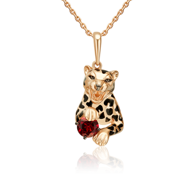 Подвеска "Леопард" с гранатом и эмалью из золота 585 пробы
