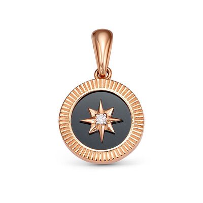 Подвеска с ониксом и фианитом из золота 585 пробы