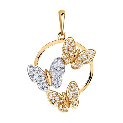 Подвеска "Бабочки" с фианитами из золота 585 пробы