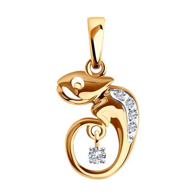 Подвеска "Хамелеон" с фианитами из золота 585 пробы