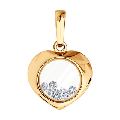Подвеска "Сердце" с фианитами и минеральным стеклом из золота 585 пробы