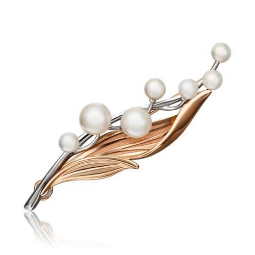 Брошь с жемчугом из золота 585 пробы