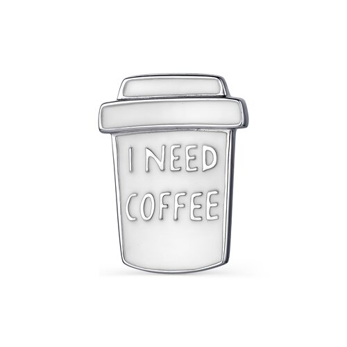 Брошь "I need coffee" с эмалью из серебра 925 пробы