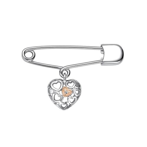 Брошь "Сердце" с бриллиантом и золотой вставкой из серебра 925 пробы