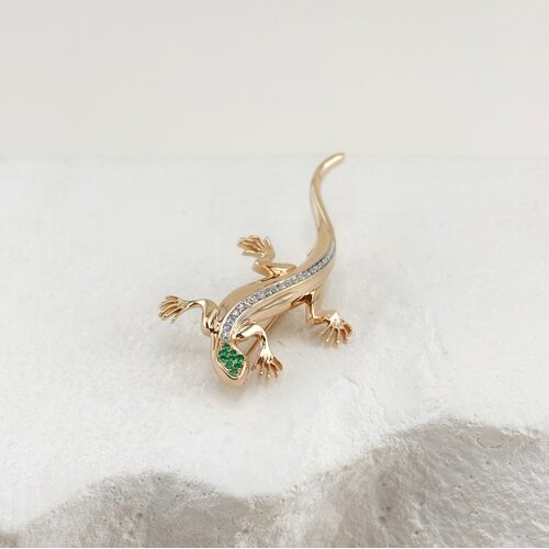 Брошь с изумрудами и бриллиантами из золота 585 пробы