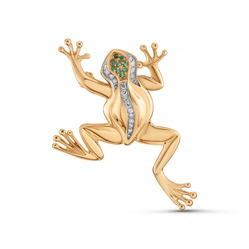 Брошь с изумрудами и бриллиантами из золота 585 пробы