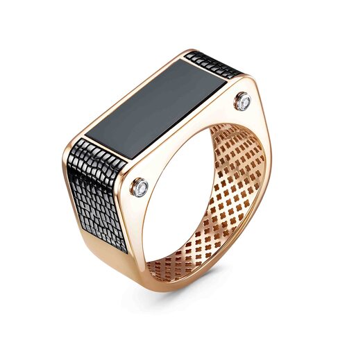 Кольцо с ониксом и фианитами из золота 585 пробы