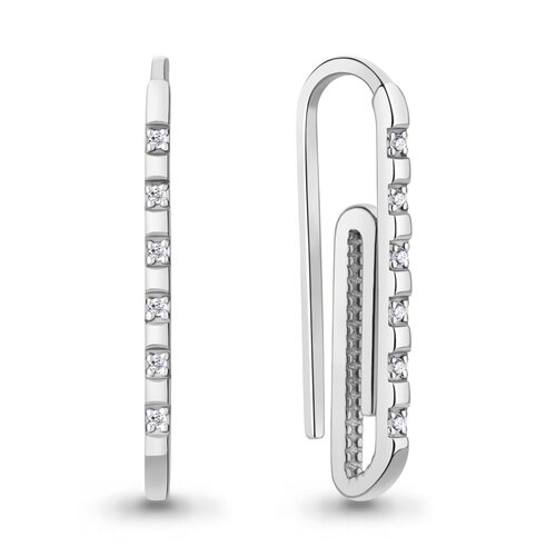 Серьги "Скрепки" с бриллиантами из серебра 925 пробы