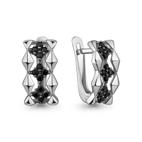 Серьги с черными бриллиантами из серебра 925 пробы