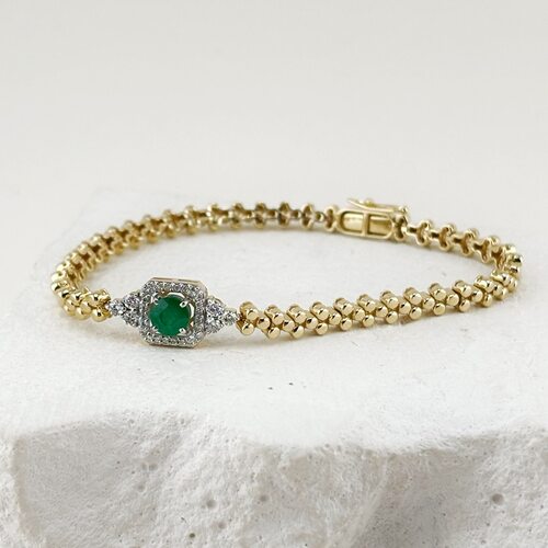 Браслет с изумрудом и бриллиантами из золота 585 пробы