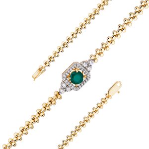 Браслет с изумрудом и бриллиантами из желтого золота 585 пробы