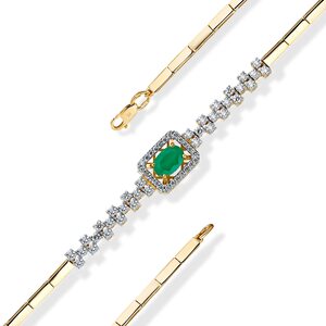 Браслет с изумрудом и бриллиантами из желтого золота 585 пробы